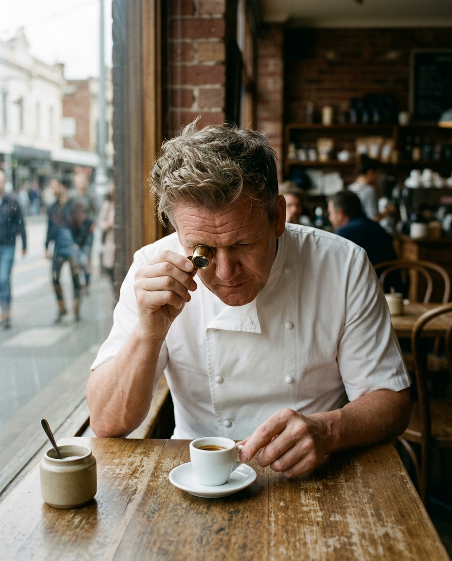 Barista examining espresso